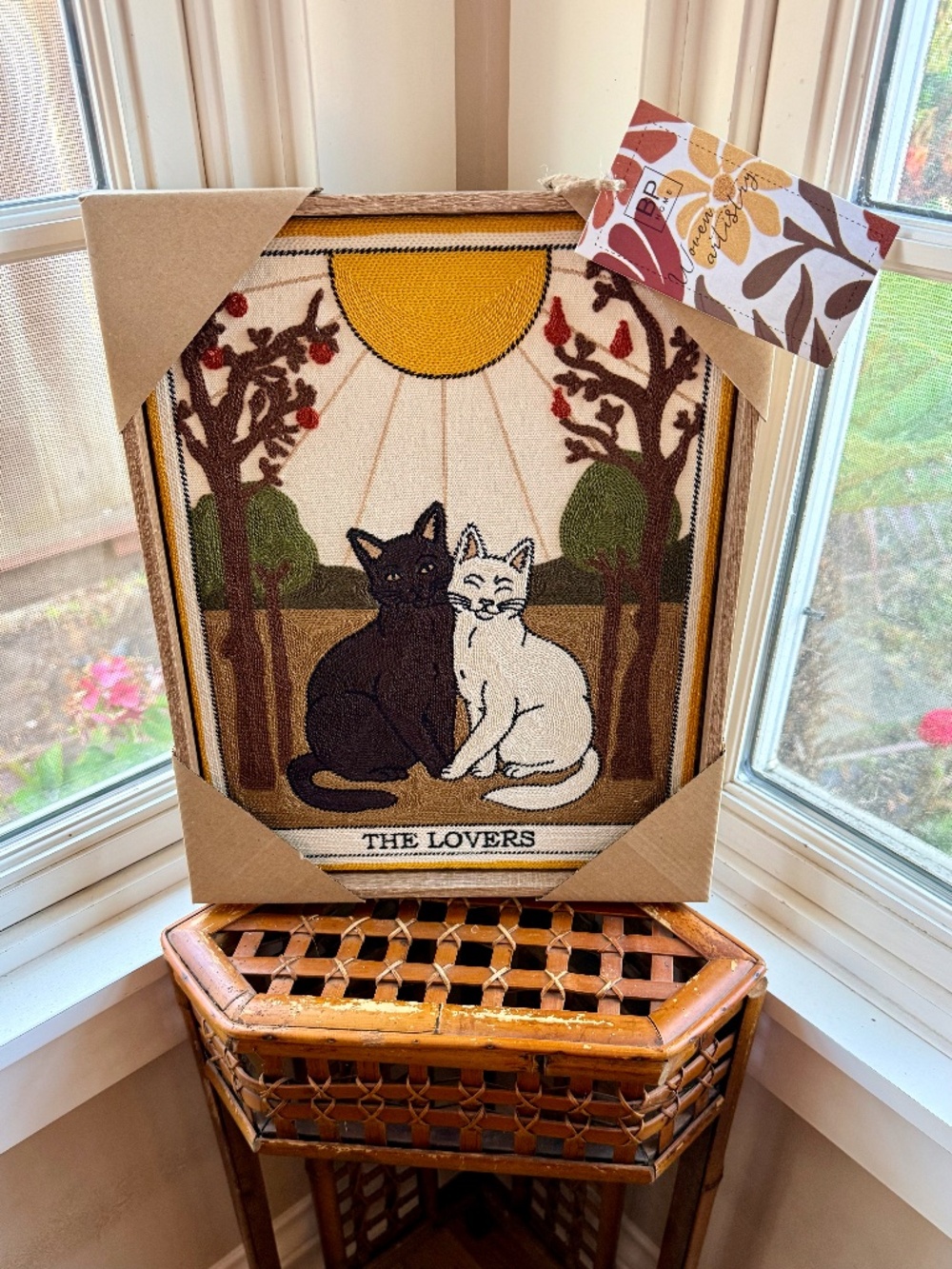 BP HOME Textile Embroidery Woven Wall CAT Art "THE LOVERS" Decor 12”X 15” NEW